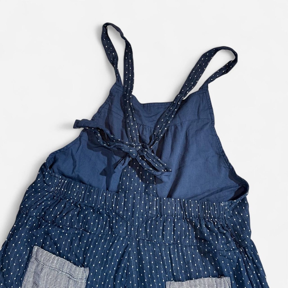 NWOT Natural Life Women Cotton Tie Overalls Navy Polka Dots Wide Leg Jumpsuit L - Picture 8 of 10